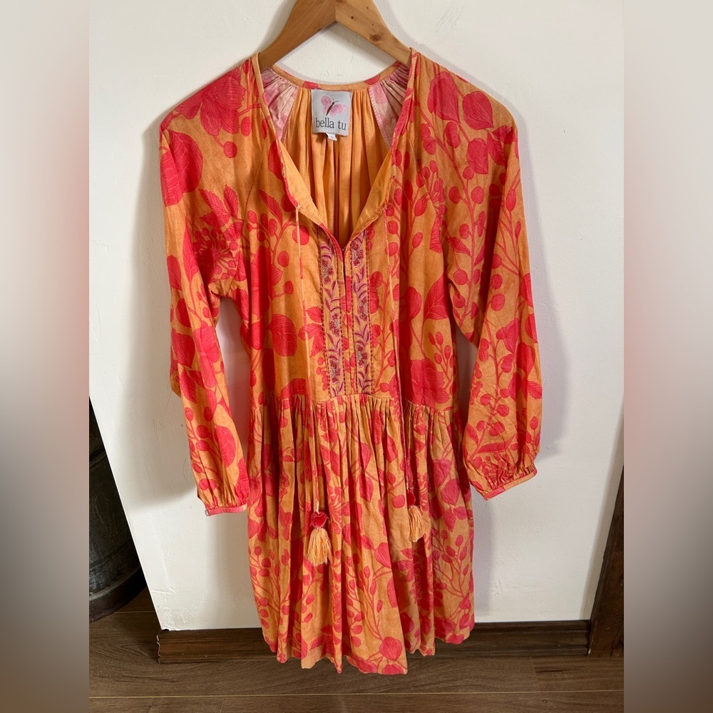 Bella Tu Floral Tunic Dress w/ Embroidery